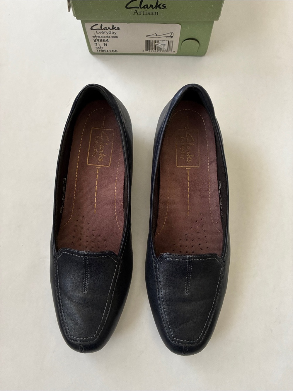 Clarks Navy Leather Slip-On Flats